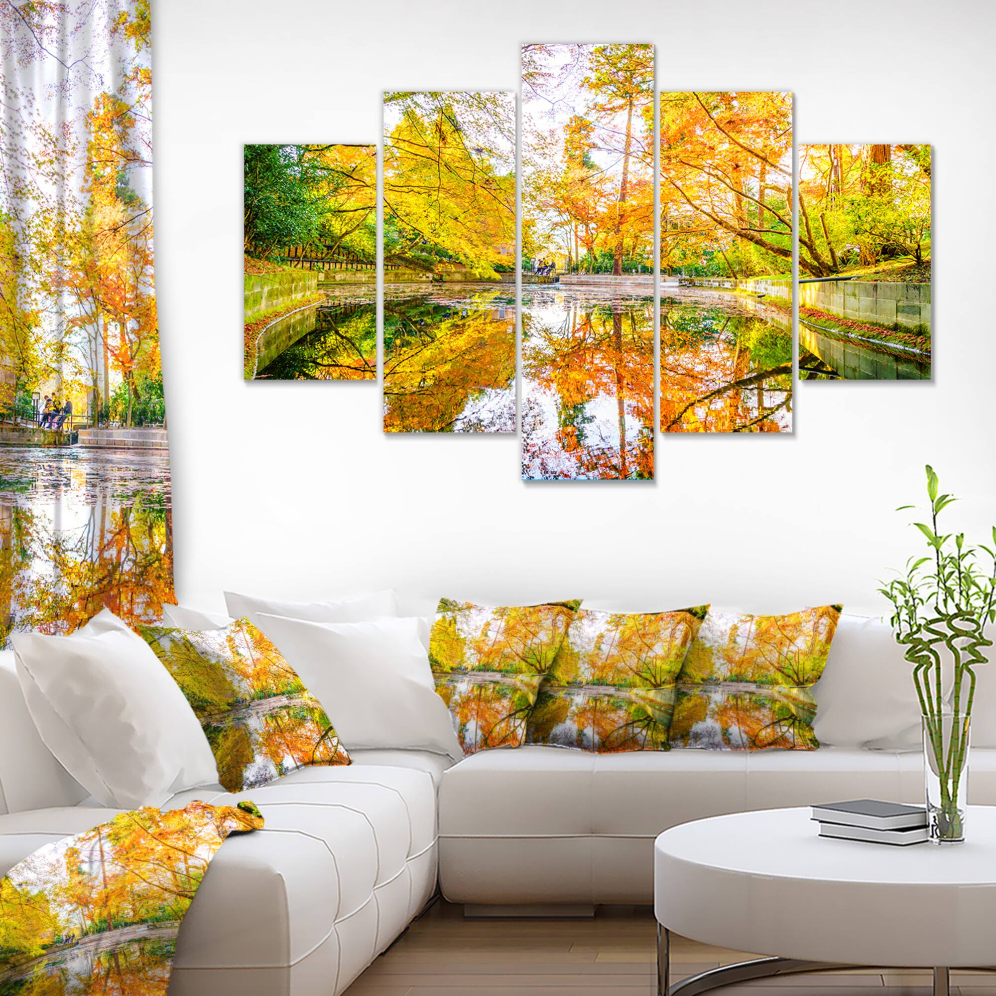 Designart - Bright Fall Forest with River